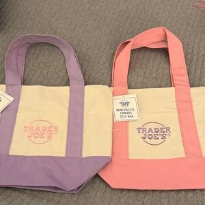 Trader Joe's Pastel Canvas Tote Bag Set - Lavender and Pink